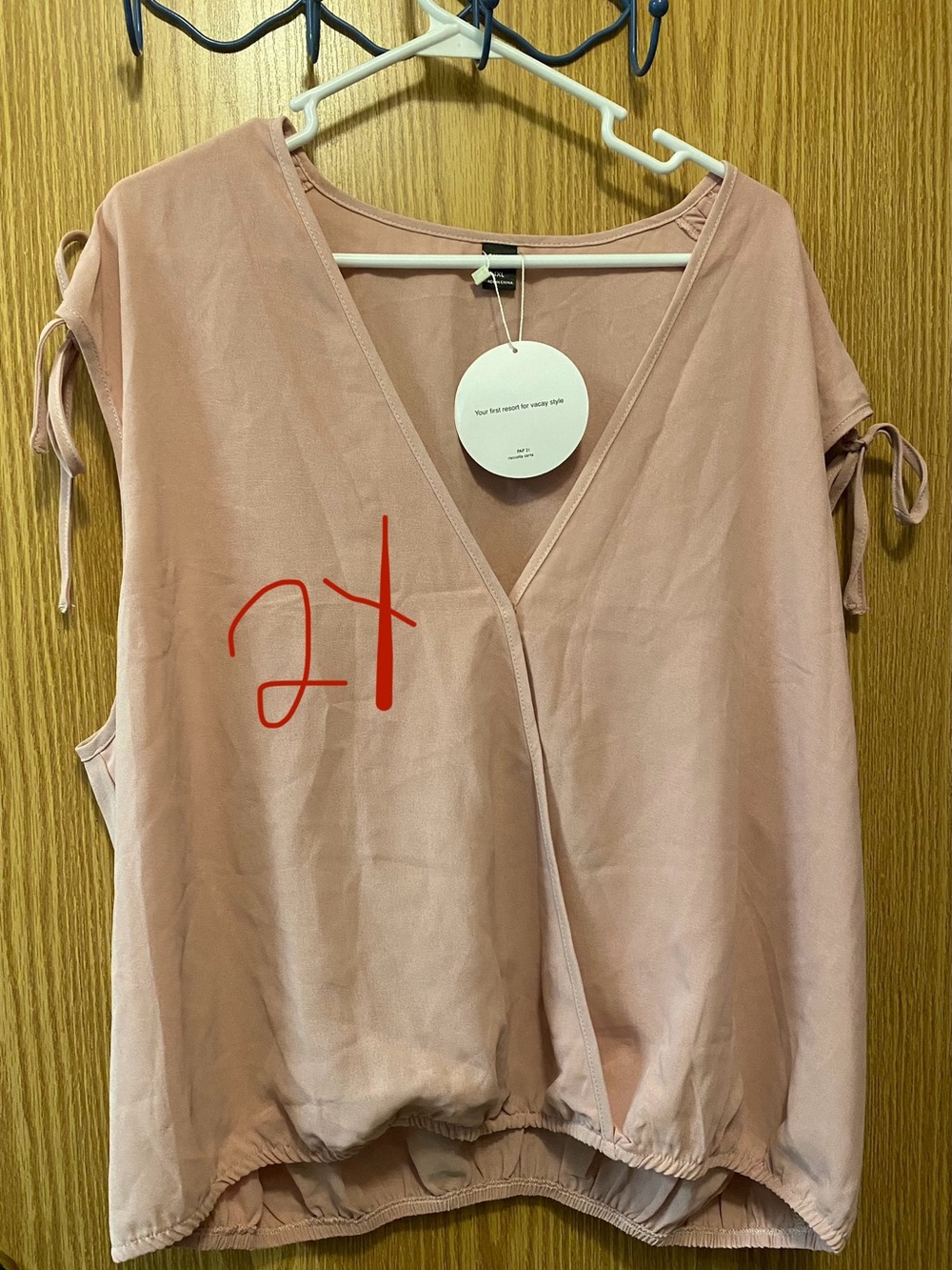 Women’s V-Neck Tie-Sleeve Blouse in Dusty Rose